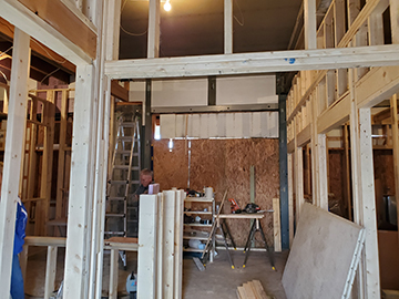 Inside Liberty Lobby before drywall