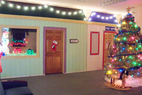 Photo of inside the Bank decorated for Christmas for our Santa Day event