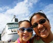 mom and child travel on cruise ship
